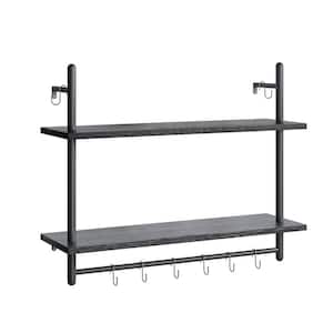 Leddy metal wall shelf with 5 hooks black So'home