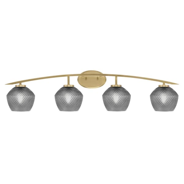 Unbranded Siena 40 in. 4-Light Vanity Light New Age Brass with Smoke Textured Glass Shades