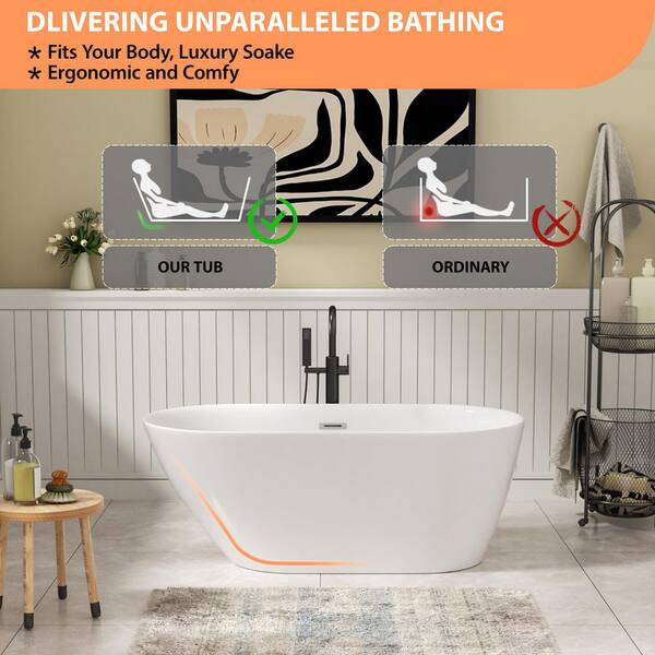 LORDEAR 59 in. x 29.5 in.Rectangular Freestanding Soaking Tub