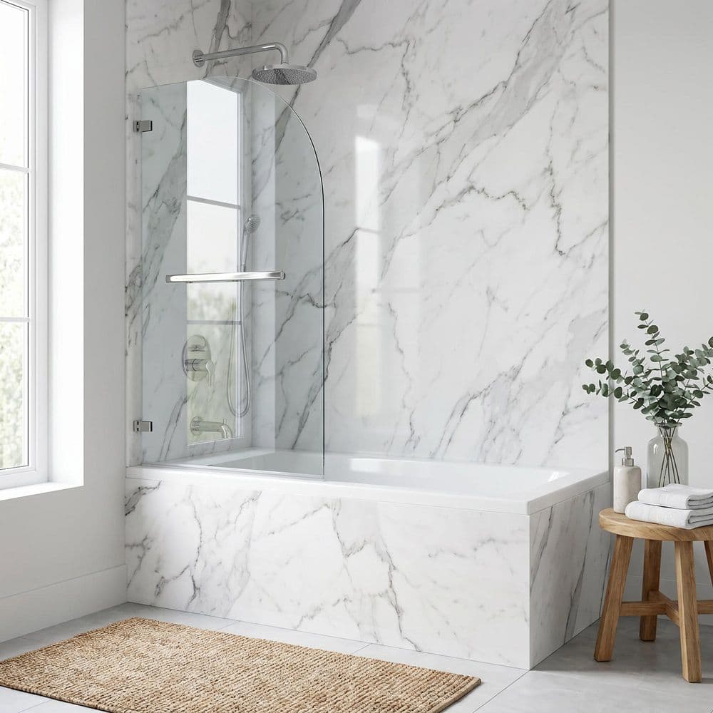 VIGO Orion 34 in. W x 58 in. H Pivot Frameless Tub Door in Chrome