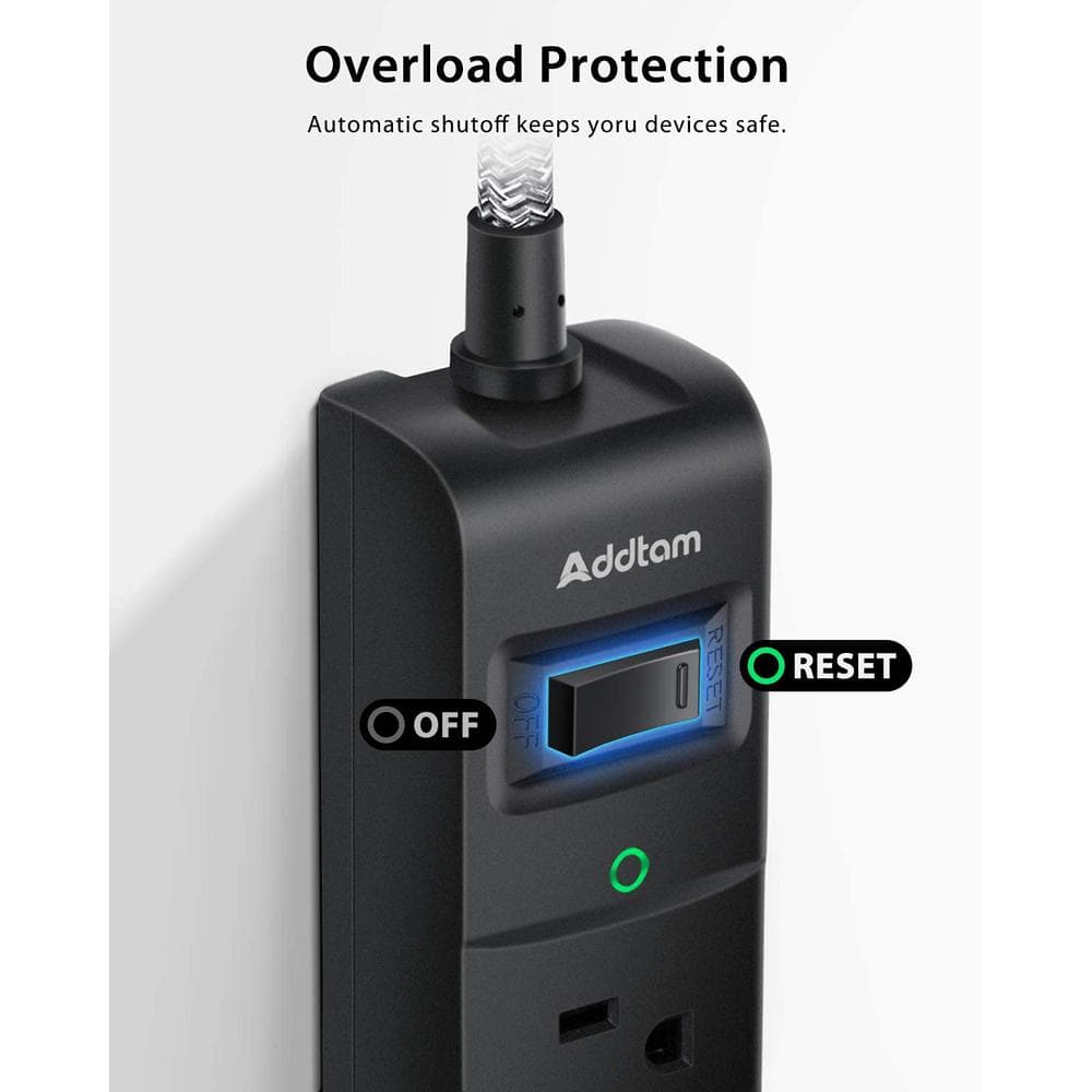 Black 6-Foot 5-Outlet Power Strip with USB Ports, 2-Pack