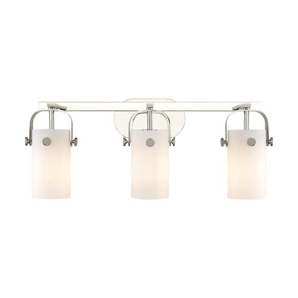 Pilaster II Cylinder 24.88 in. 3-Light Polished Nickel Vanity Light with Glass Shade