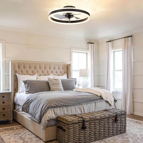 Catilato 16 in. 20 in. Indoor Black 2 Dimmable LED Ceiling Fan with Light and Remote for Low Profile Bedroom