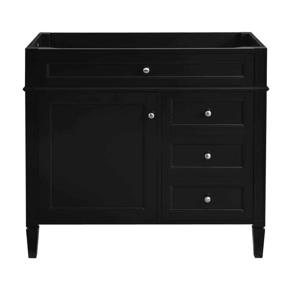 36 in. Solid Wood Frame Bath Vanity Cabinet without Top in Black with 2 Drawers and a Tip-out Drawer