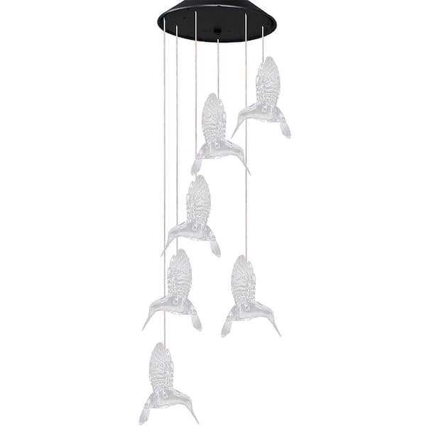 Joiedomi 25 in. H Crystal Solar Powered Indoor Outdoor White Hummingbird Wind Chimes w/Color Changing LEDs (Set of 2)