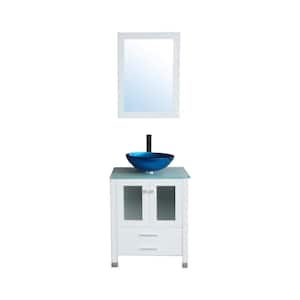 21.7 in. W x 24.4 in. D x 29.5 in. H Single Sink Bath Vanity in White Cabinet with Top and Mirror and Faucet，Drain
