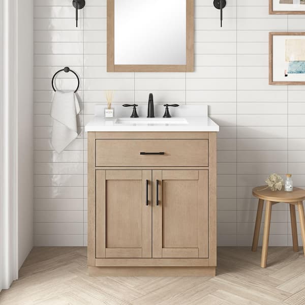 Bailey 30 in. Single Sink Sahara Birch Bath Vanity with White Quartz Top (Assembled)