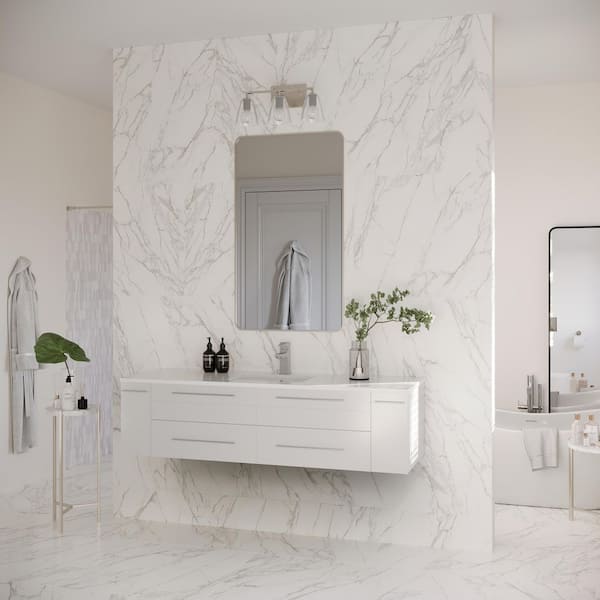 Lucera 60 in. Single Sink Wall Mount Floating White Bath Vanity with White Quartz Top and Undermount Ceramic Sink