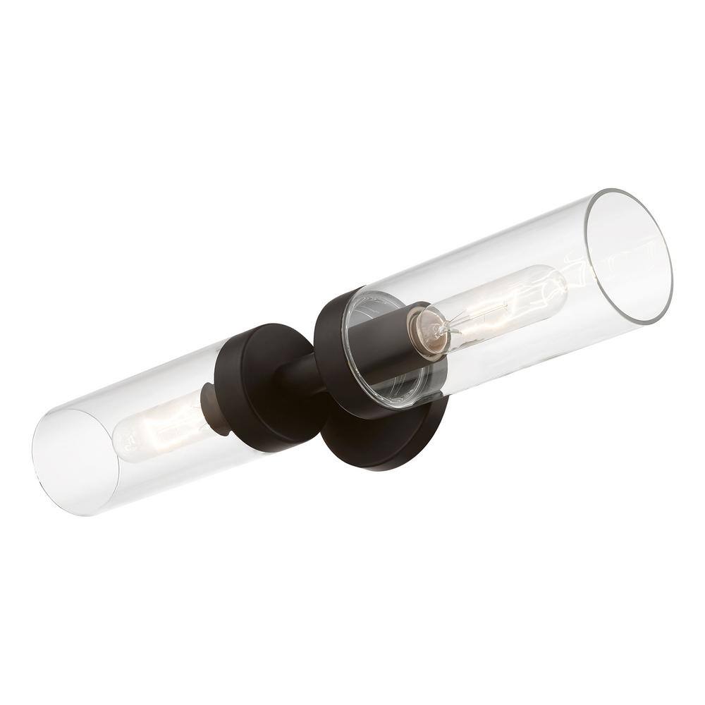 Ludlow Urban Minimal 2-Light Bronze Vanity with Clear Glass Shades