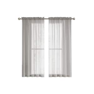 Diamond Sheer Extra Wide 56 in. x 63 in. Polyester Sheer Curtain Panel in Gray 2-Pack