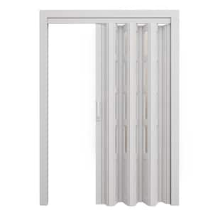 38 in. x 80 in. White 4-Lite Frosted Glass Acrylic Vinyl Accordion Door with Hardware