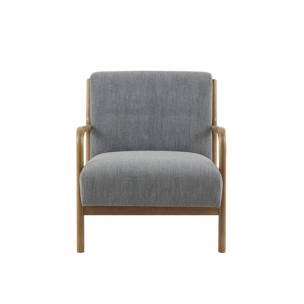Mid-Century Elmwood Frame Accent Chair in Textured Gray