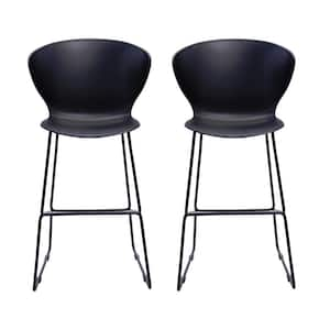 26 in. Black Low Back Metal Counter Height Bar Chair with Plastic Seat Set of 2