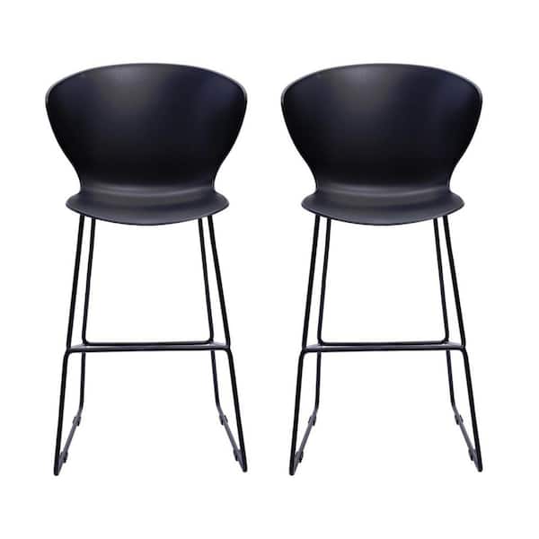 HomeRoots 26 in. Black Low Back Metal Counter Height Bar Chair with Plastic Seat Set of 2