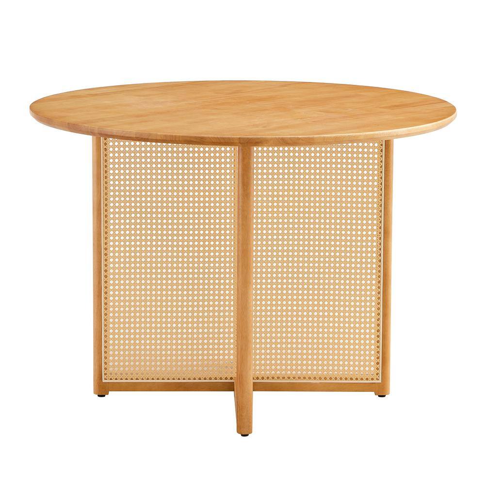 Simple Modern Round Wood Tea Table, Imitation Rattan Dining Table for Dinin