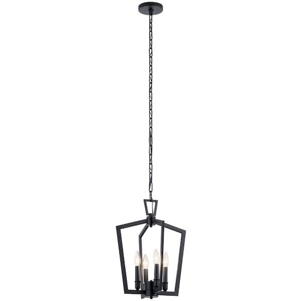 KICHLER Abbotswell 19 in. 4-Light Black Traditional Candle Kitchen Pendant Hanging Light