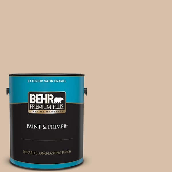 BEHR PREMIUM PLUS 1 gal. #250E-3 Wild Porcini Satin Enamel Exterior Paint & Primer