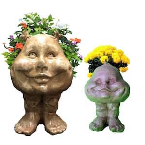 Stone Wash Sister Suzy Q and Baby the Muggly Face Statue Planter Pot (2-Pack)