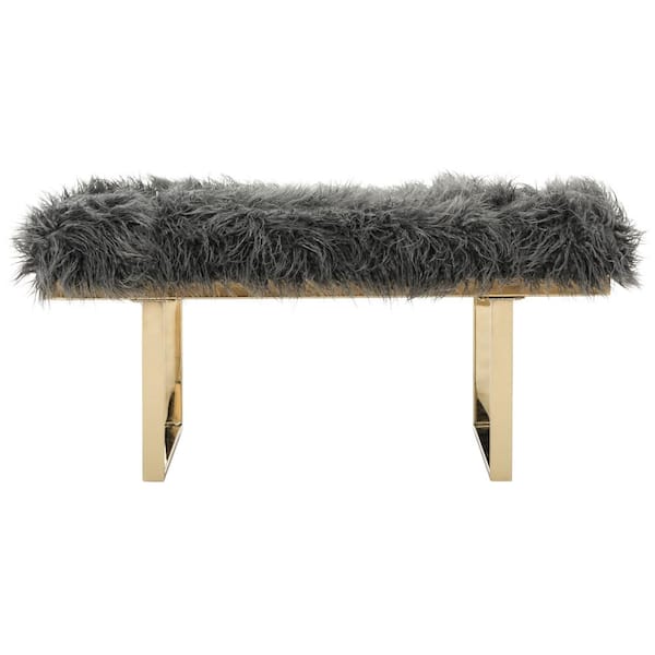 SAFAVIEH Maia Gray Faux Sheepskin Entryway Bench FOX6292A - The Home Depot