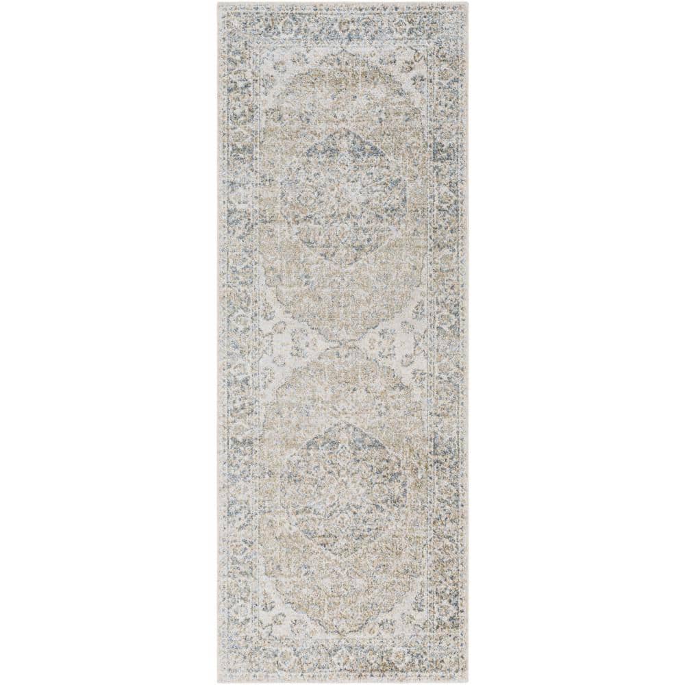 Lillian Sky Blue/Light Grey 3 ft. x 7 ft. Machine-Washable Medallion Indoor Runner Area Rug price history on PriceWatchPro
