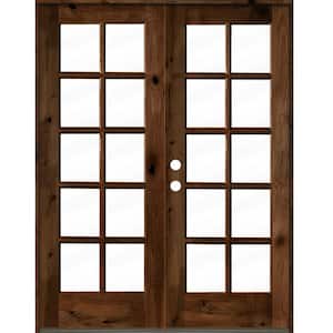 60 in. x 80 in. French Knotty Alder Wood 10-Lite Clear Glass provincial stain Right Active Double Prehung Front Door