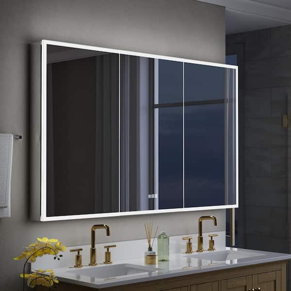 60 in. W x 36 in. H Rectangular Recessed/Surface Mount LED Medicine Cabinet with Mirror, 3x Magnifier, USB, Type C