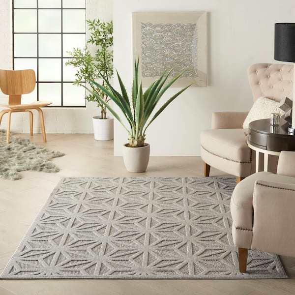 Palamos Light Grey 6 ft. x 9 ft. Textured Geometric Contemporary Indoor/Outdoor Area Rug