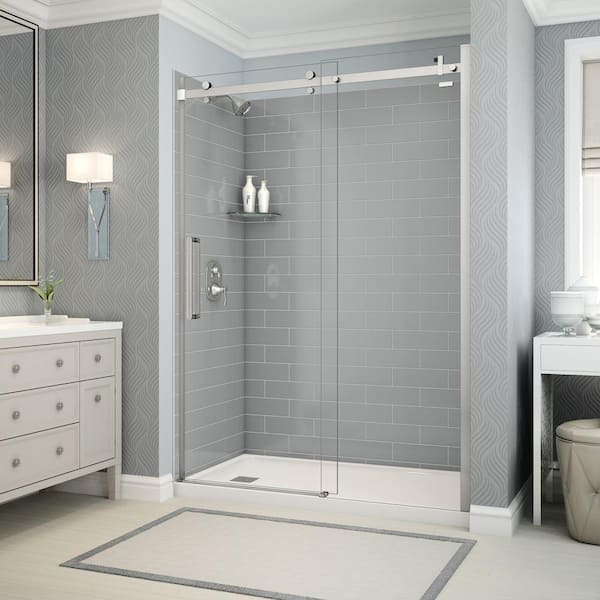 MAAX Utile Metro 32 in. x 60 in. x 83.5 in. Left Drain Alcove Shower Kit in Ash Grey with Chrome Shower Door