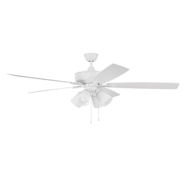 CRAFTMADE Super Pro-114 60 in. Indoor Dual Mount White Ceiling Fan with 4-Light Clear White LED Light Kit