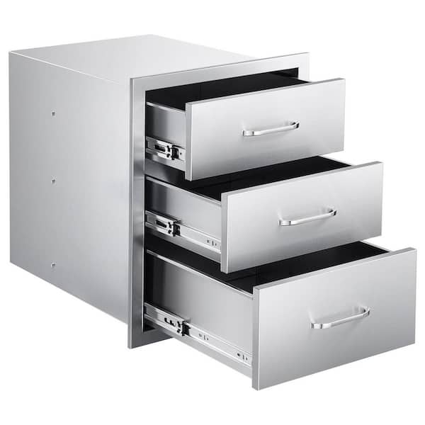 Outdoor Kitchen Drawers 18.11 in. W x 23.23 in. D x 23.23 in. H, Triple-Access Stainless Steel BBQ Drawers with Handles