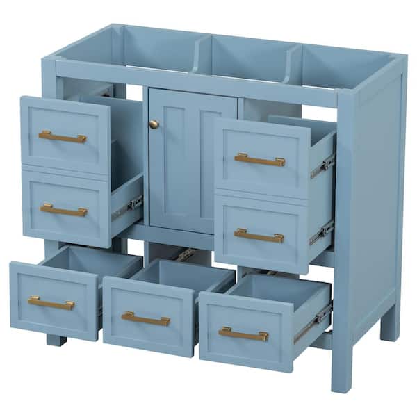 COWLOWN 35.5 in. W x 17.8 in. D x 33 in. H Bathroom Blue Linen Cabinet