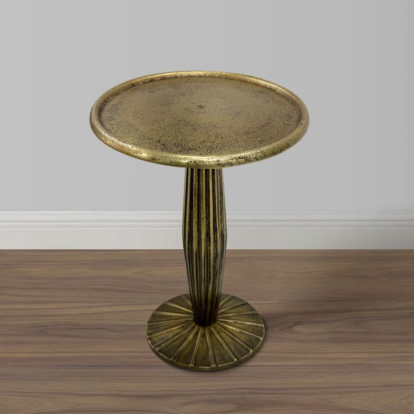THE URBAN PORT 12 in. Brass Round Aluminum Side End Table with Fancy Fluted Base