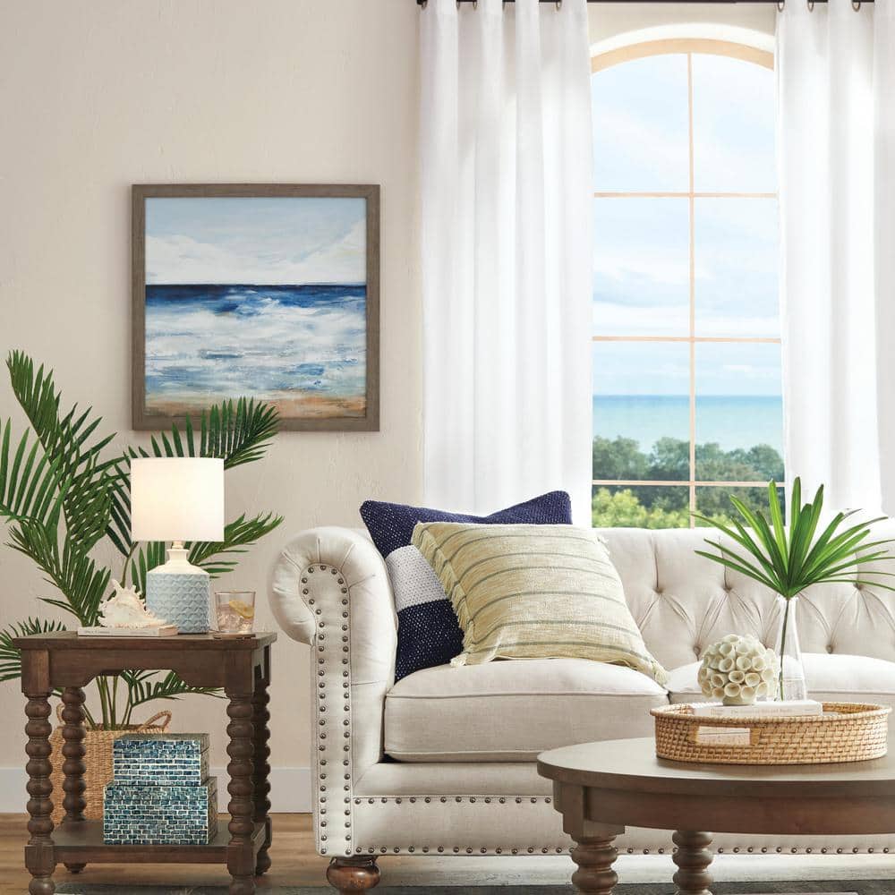 Rolling Waves Blue and White Abstract Canvas Triptych Set