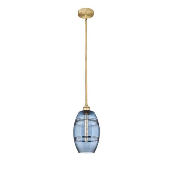 Vaz 100-Watt 1-Light Brushed Brass Standard Mini Pendant Light with Painted Glass Shade, No Bulbs Included