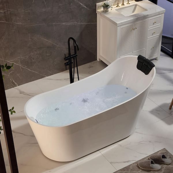 67 in. x 29.5 in. Right Drain Brushed Nickel Freestanding Whirlpool Bathtub Hydrotherapy Lighted Bath-16 Jets in White