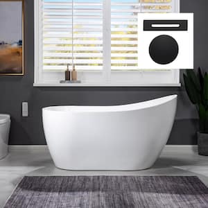 Albi 54 in. Acrylic FlatBottom Single Slipper Bathtub with Matte Black Overflow and Drain Included in White