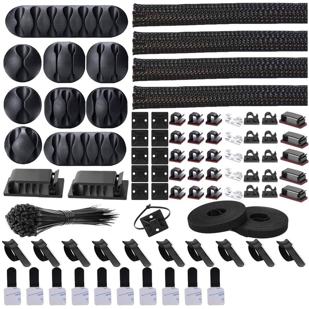Cord Management Organizer Kit 4 Cable Sleeve Split 41 Self Adhesive Clips Holder 10-Piece 2 Roll Self-Tie 100 Ties Black price history on PriceWatchPro