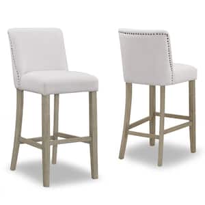 29.875 in. Aleco Beige Fabric with Metal Nail Head Accents Bar Stool (Set of 2)