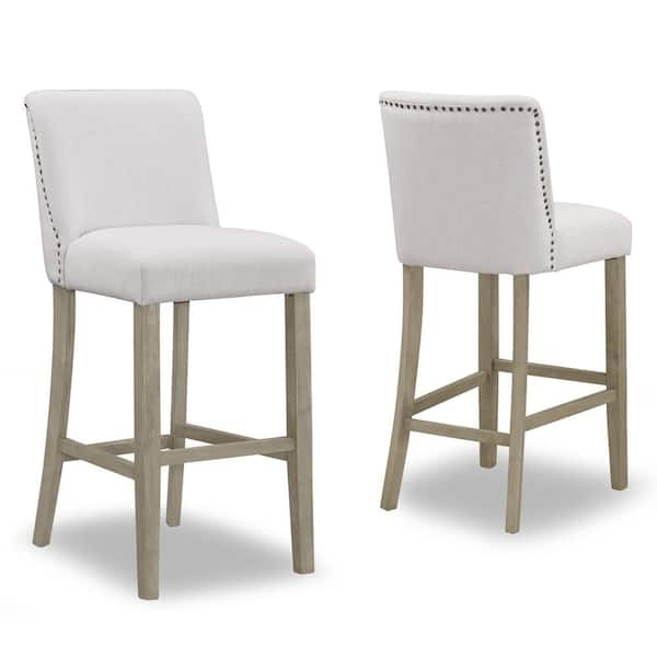 Glamour Home 29.875 in. Aleco Beige Fabric with Metal Nail Head Accents Bar Stool (Set of 2)
