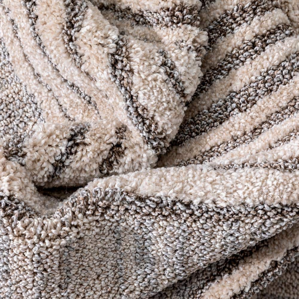 Beige and Gray Synthetic Rectangular Abstract Area Rug