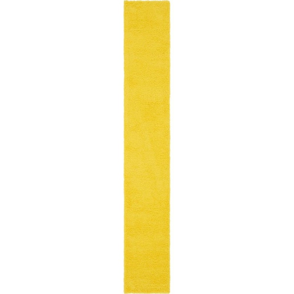 Unique Loom Solid Shag Tuscan Sun Yellow 16 ft. Runner Rug 3140799 ...