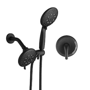 Single-Handle 6-Spray Patterns 5 in. Shower Head Faucet in Wall Mount Dual Shower Head in Matte Black (Valve Included)