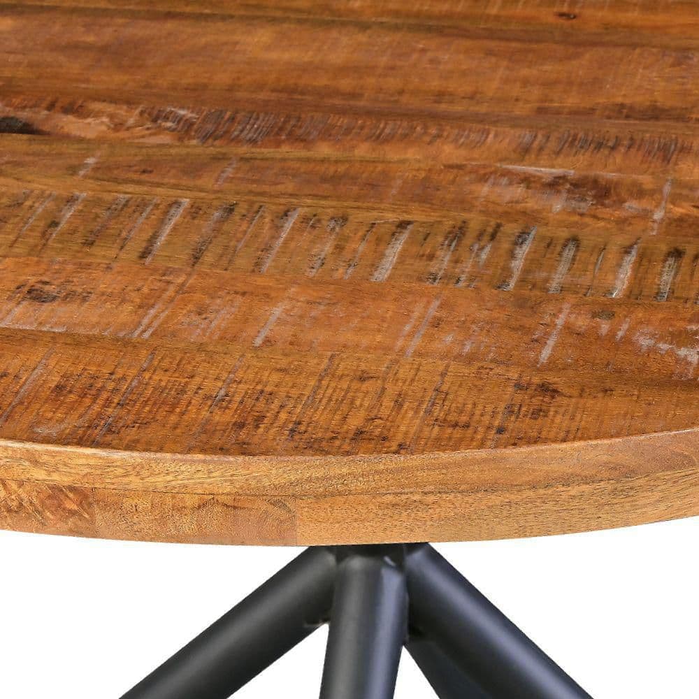 Rustic Farmhouse 48" Round Solid Mango Wood Dining Table with Iron Legs