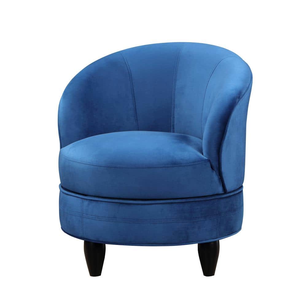 Sophia Blue Velvet Swivel Barrel Accent Chair with Wood Base