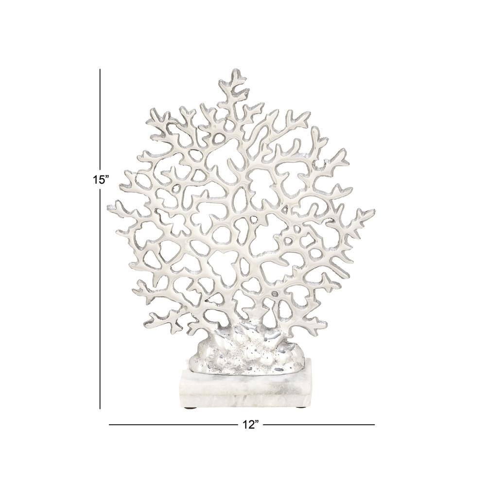 Elegant Silver Coral Sculpture on Marble Base 12"x15"