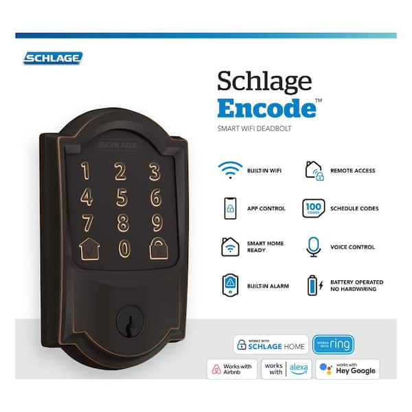 Camelot Aged Bronze Encode Smart WiFi Lock with Alarm