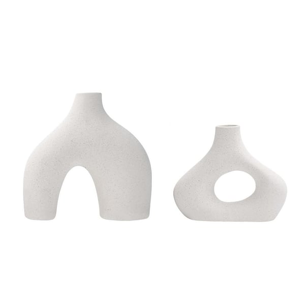 Beige 7 in. x 7.4 in. Ceramic Minimalist Bohemian Vase Set of 2