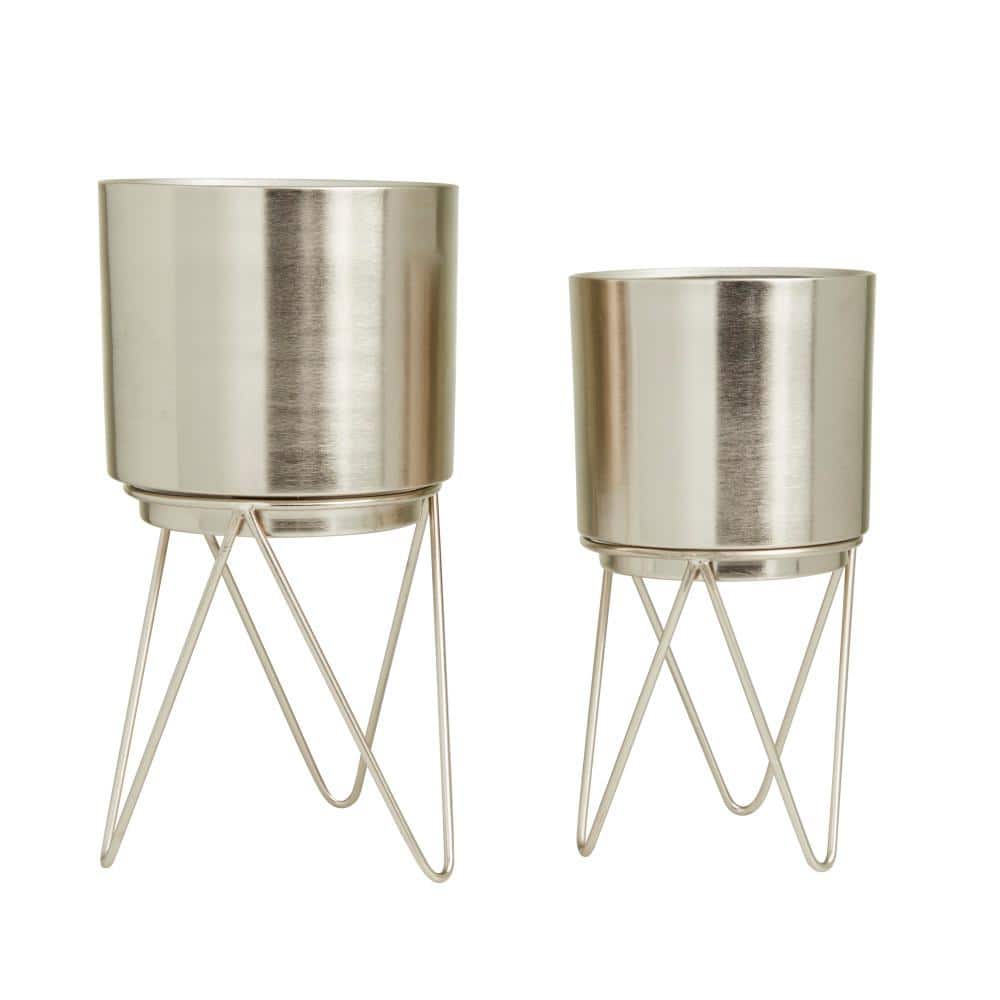Modern Silver Iron Indoor Planter Set of 2 - Decorative Accent
