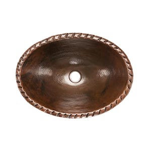 Self-Rimming Oval Roped Rim Hammered Copper Bathroom Sink in Oil Rubbed Bronze