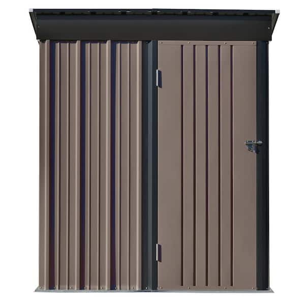 Jushua 34 in. W x 63 in. D Garden Shed, Patio Metal Lean-to Storage Shed with Lockable Door In Brown 14.4 sq. ft.